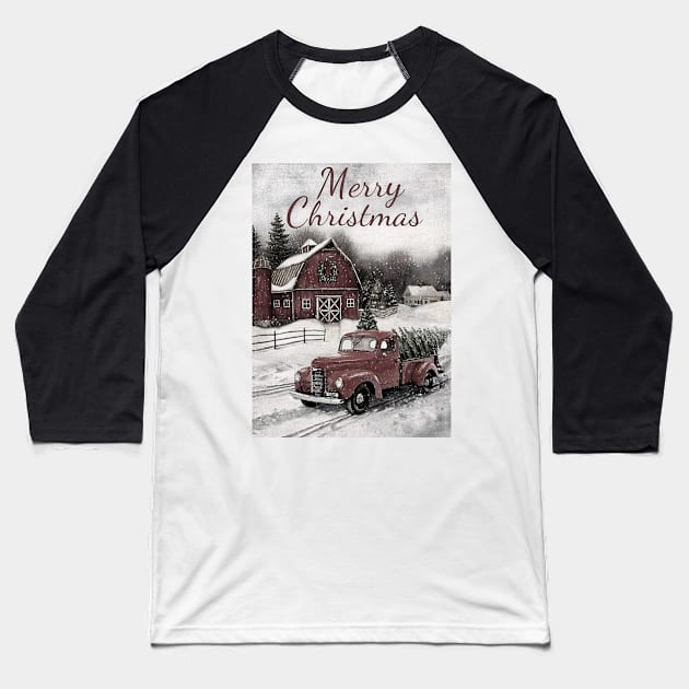 Red vintage car Christmas tree - Merry Christmas Baseball T-Shirt by LukjanovArt
